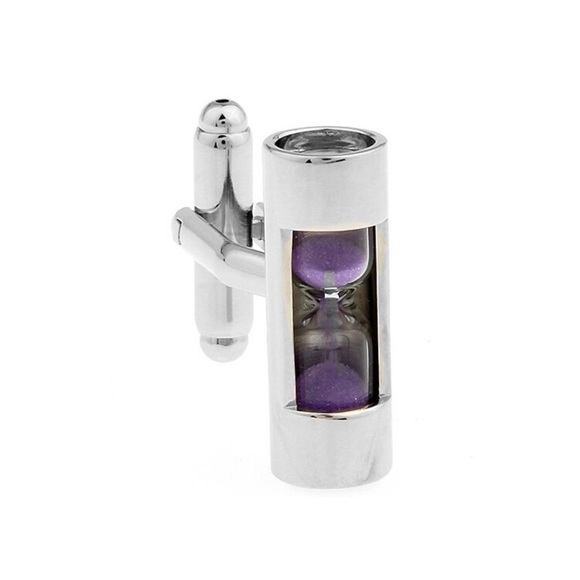 Unique Silver Cylinder Purple Sand Hourglass Cufflinks - Picture 3 of 17
